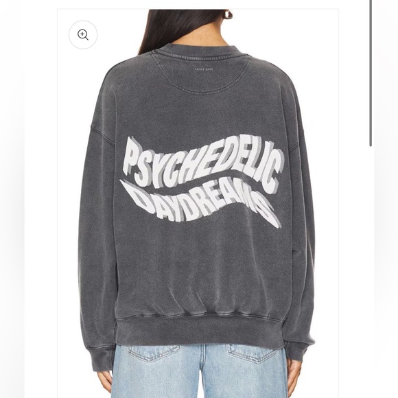 Anine Bing Jaci Sweatshirt Daydreams Washed Black Gray Large Retail: $200 - Picture 1 of 6